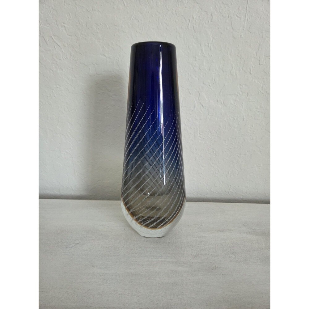 Vintage Czech Glass Škrdlovice Cobalt Blue & Amber Ombre Vase Ladislav Paleček